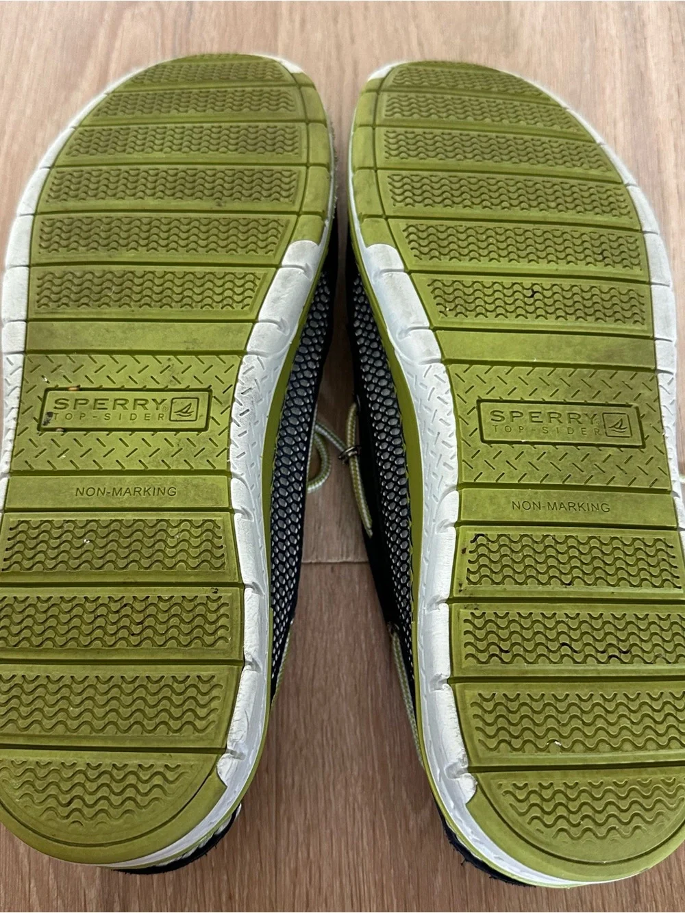 Sperry Navy Boat Shoes with Lime Green Accents
